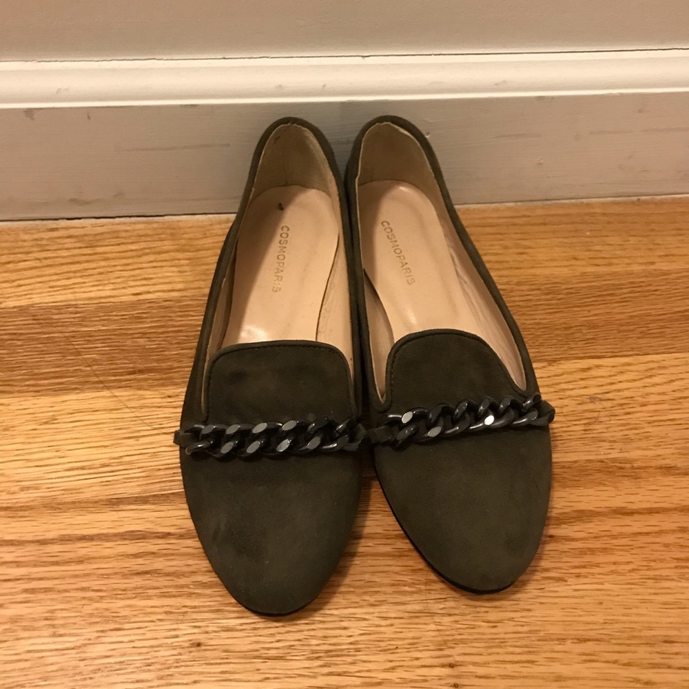 Cosmoparis Dark Green Suede Loafer with Chain